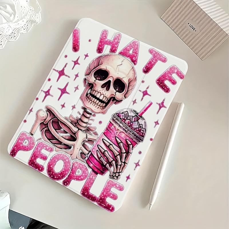 This pink glittery skull case features an "I hate humans" design, an adjustable stand and pen slot, and a foldable, non-slip TPU design. It's suitable for Samsung, iPad mini, iPad Air, iPad Pro/iPad 10th and 11th generation iPads.