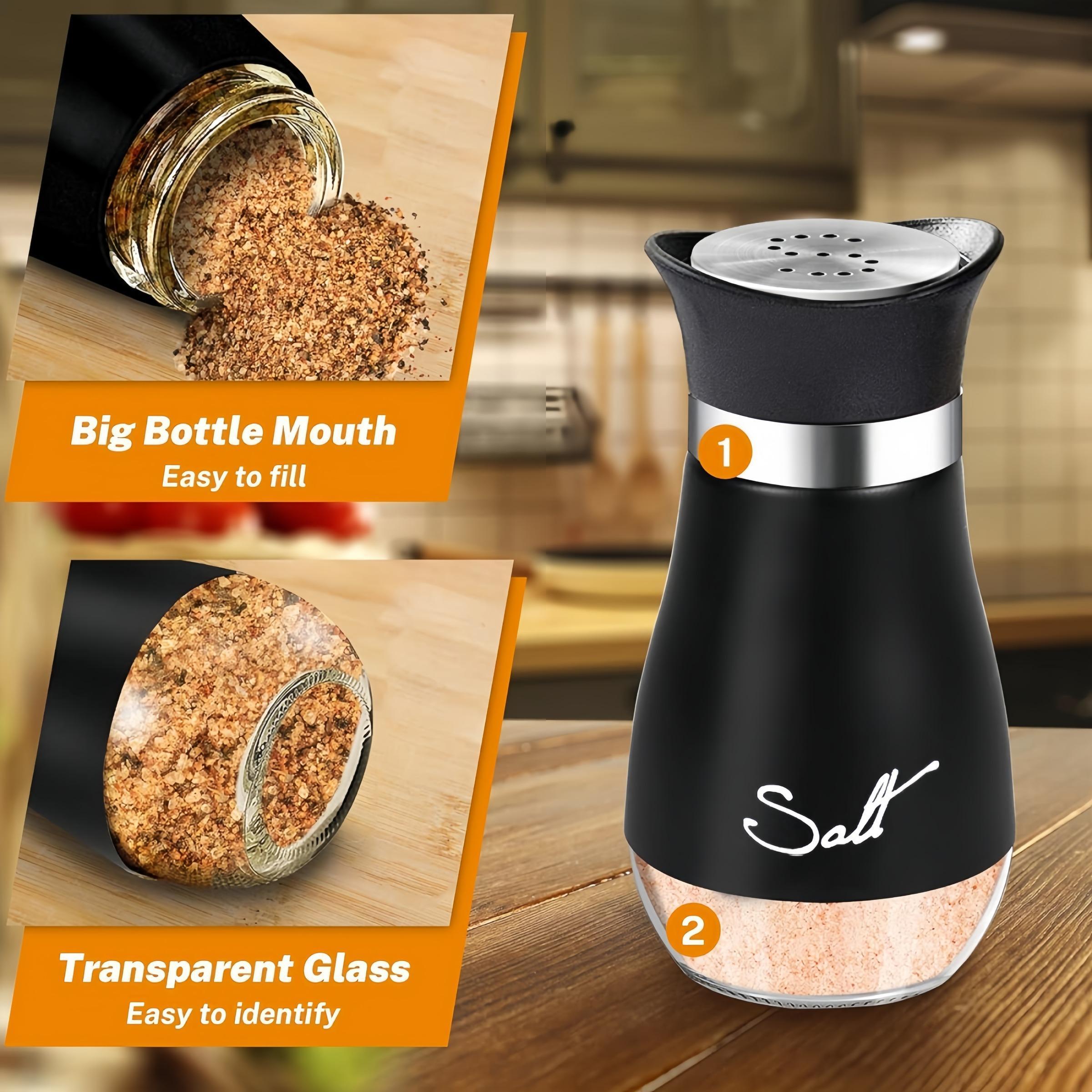 Stainless Steel Salt & Pepper Shaker Set, 2 Counts/set Glass Bottle Salt Container, Cooking Seasoning Utensils for Kitchen, Dining Table, Caravan, Camping, BBQ, Kitchen Gadgets