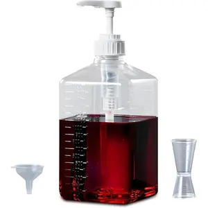 Large Capacity Syrup Dispenser for Coffee Bar 54oz 1600ml PET Syrup Bottle w Measuring Cup and Funnel w Upgraded Pump