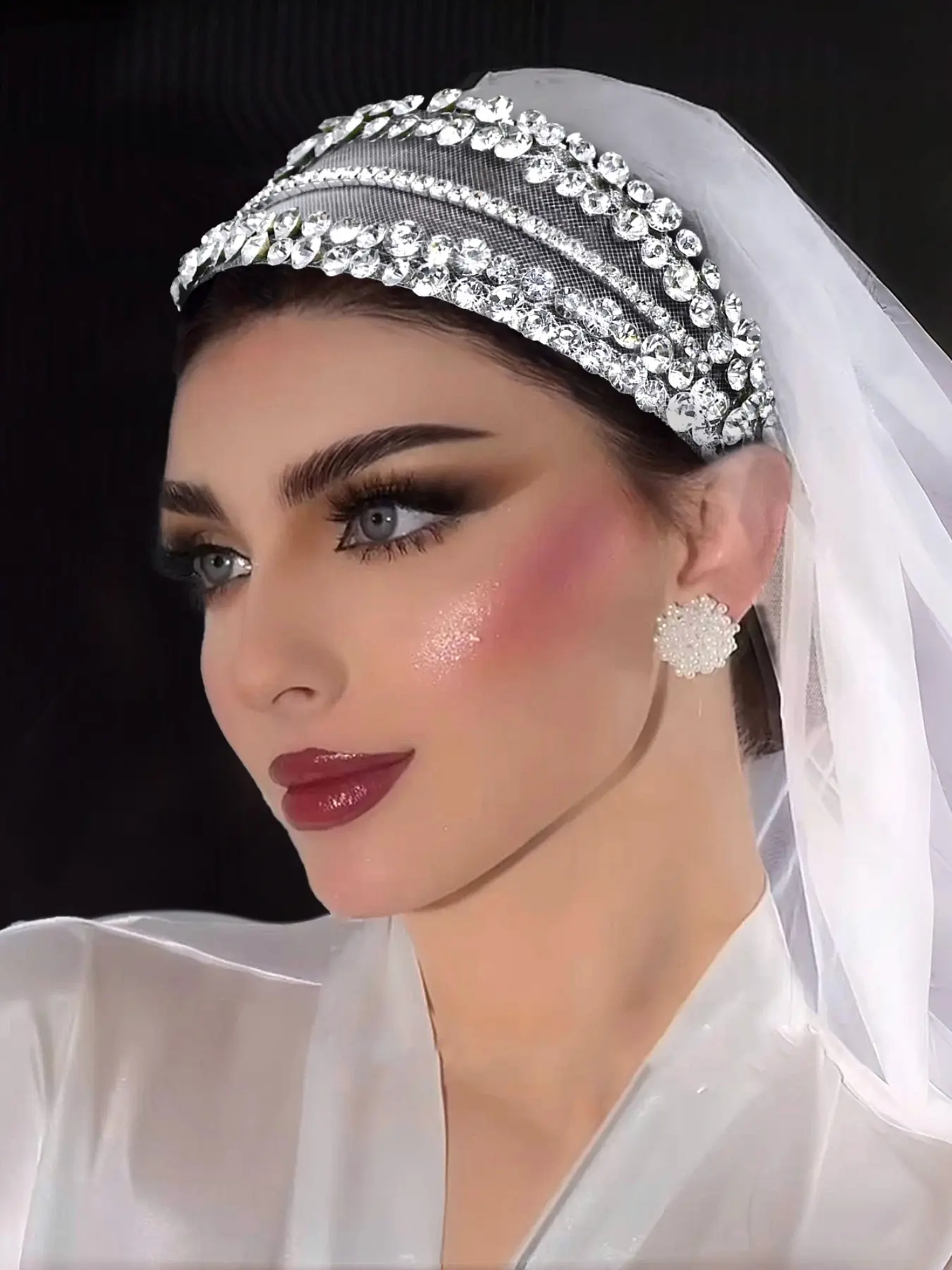 Shiny Rhinestone Net Wide Headband for Women, Elegant Wedding Bride Hair Accessory, Party Dance Festival Graduation Event Headpiece