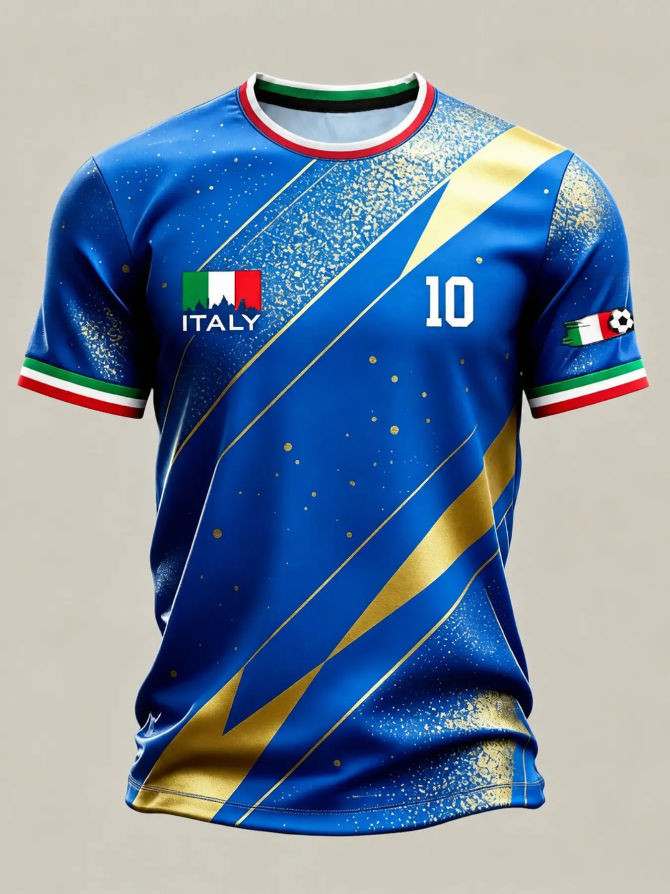 Men's Retro Italian Football Pattern T-Shirt, Stripes, Three-Color Sleeve Trim, Casual Sports Tee, Gift for Soccer Fans, Casual Sporty Top