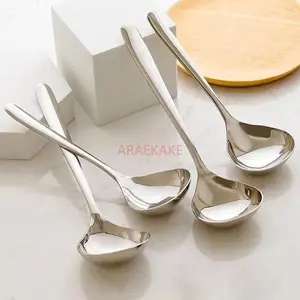 4PCS Long handle stainless steel spoon, soup Congee spoon, big head spoon, household use