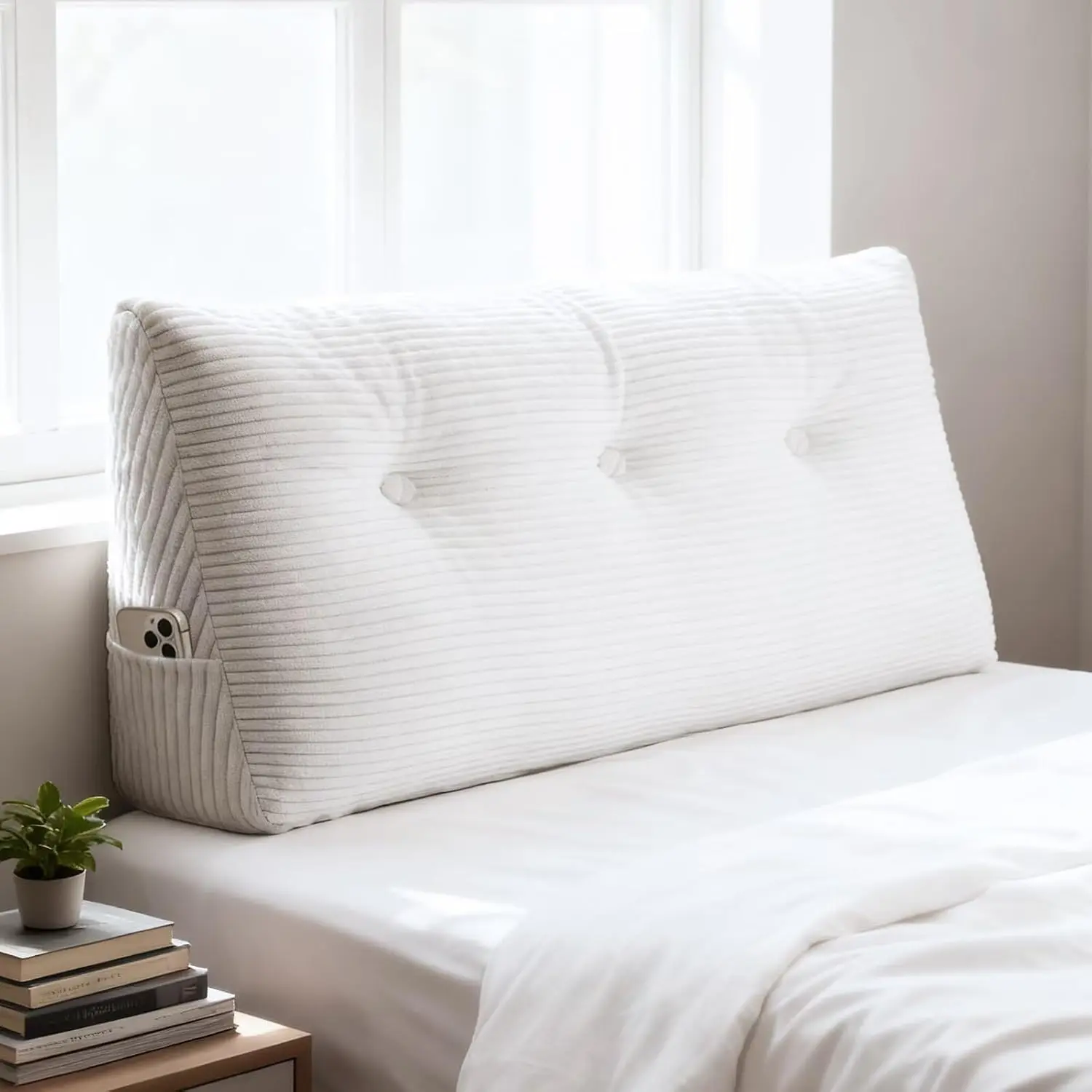 Triangular Wedge Headboard Pillow Twin/Twin XL Reading Pillow for Daybeds and Bunk Beds with Removable Velvet Cover