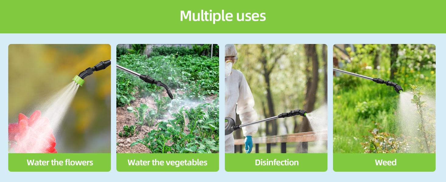 Battery Powered Sprayer Wand, Sprayer 24.5" Telescopic Wand with 20 FT Hose, 7.2V Voltage 3 Nozzles, USB-C Spray for Lawn and