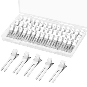 60Pcs Double Prong Pin Curl Clips, 1.8" Duck Billed Hair Clips for Styling Sectioning, Alligator Hair Clips with Storage Box for Makeup, Hair Salon, Barber, DIY