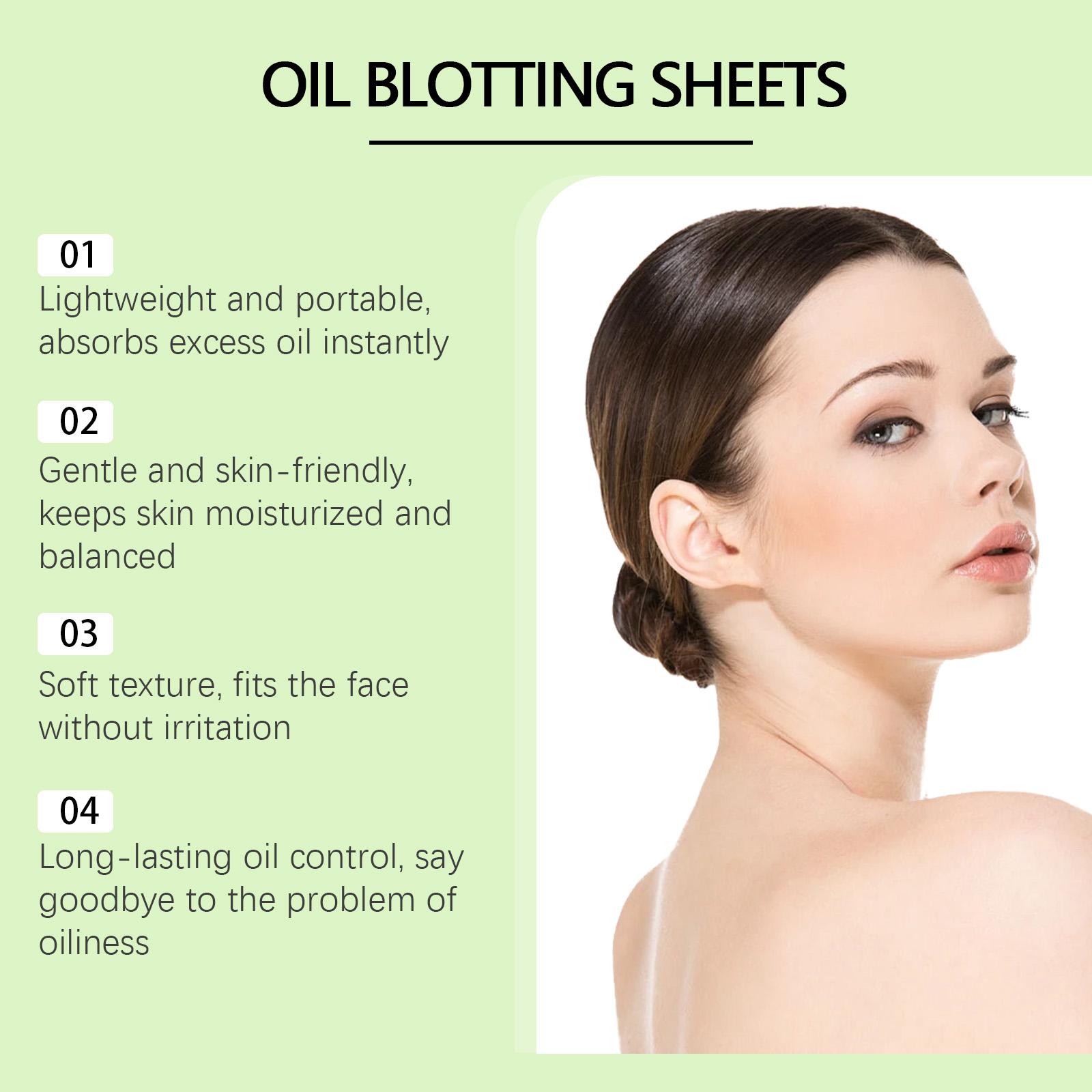 OUHOE Oil Blotting Sheets, Double Oil Control with Cellulose & Kaolin, Green Tea + Vitamin E Antioxidant Care, Makeup-Friendly No Powder Removal, Soft Non-Irritating for Oily Skin, Daily Summer Essential