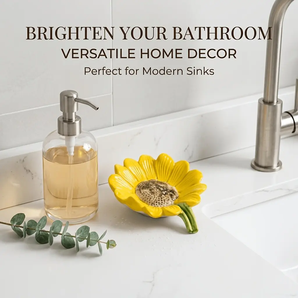 Sunflower Ceramic Soap Dish, Hand-Painted Floral Bathroom Soap Dish, Multi-Functional Non-Slip Draining Tray, Compact Size, Home & Bath Decor