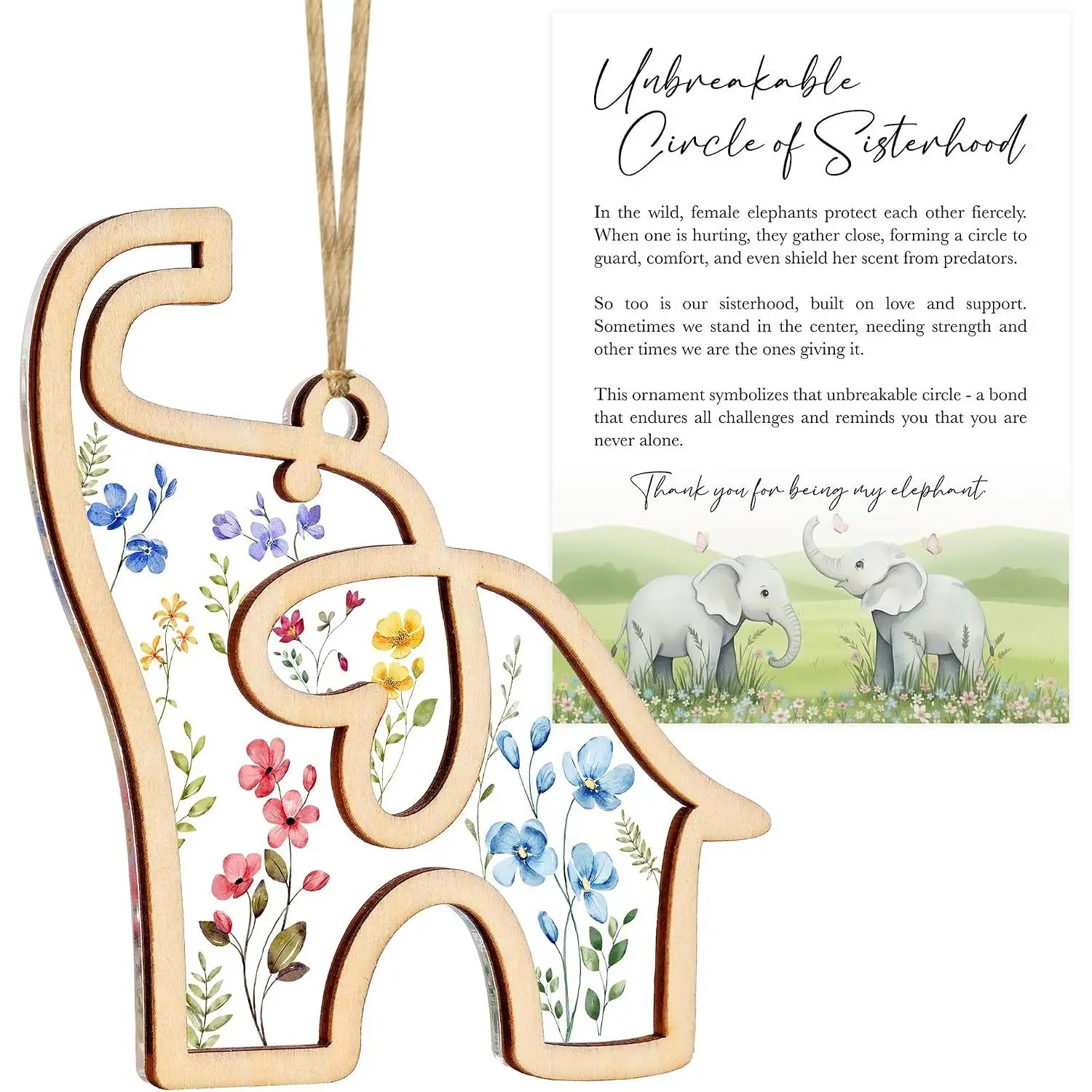 Birthday Gifts, Friendship Elephant Ornament, Elephant  for Women,  for , Birthday for  (Flower)