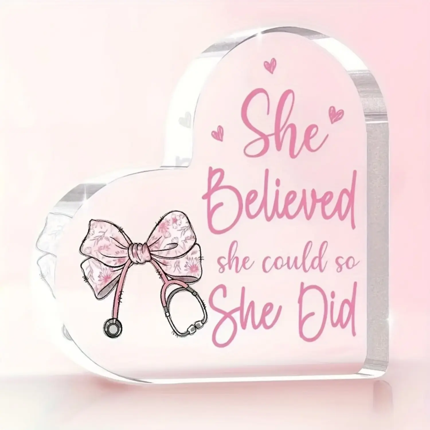 Heart‑Shape Acrylic Desk Ornament, Motivational Gift Plaque for Nurse