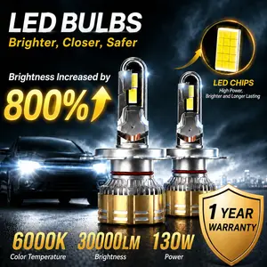 ZOOMKEY 2-Pack 130W Car LED Headlight Bulbs/30000LM High Lumen Headlight, Car LED Front Headlights, Super Bright, Car Front Headlights, 9~16V H1 H4 HB2 9003 H7 H8 H9 H11 HB3 9005 H10 HB4 9006 HIR2 9012 6000K White Light, Durable, Cars, Motorcycles, Trucks