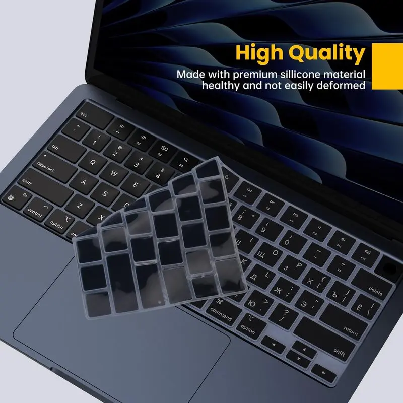 Cyrillic Keyboard Protector for 2022-2026 MacBook Air 15.3-inch A3448 A2941 A3114 A3241 / MacBook Air 13.6-inch A3449 A3113 A2681 A3240 (with M5 M4 M3 M2 processors) - Black Keyboard Cover