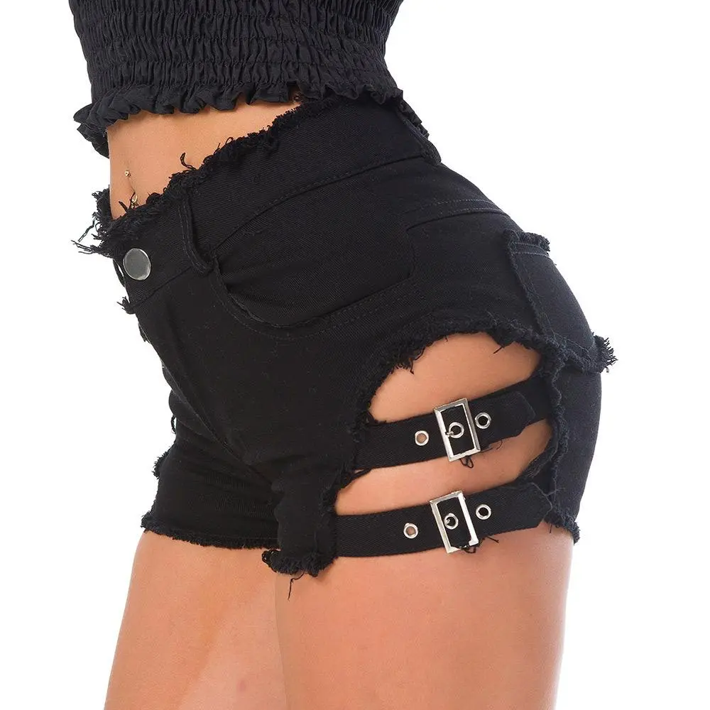 Women's Mid-Waist Baggy Jean Shorts Bottoms - Lightweight Loose Fit, Ripped Design, Above-Knee Casual Fashionable Shorts for Back to School