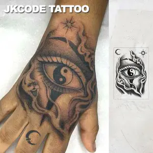 Waterproof Semi-Permanent Tattoos, Vintage Graffiti Style, Tai Chi Mask Design, Fashionable Men's Tattoos, Lasts 15 Days, Neck Hand Finger