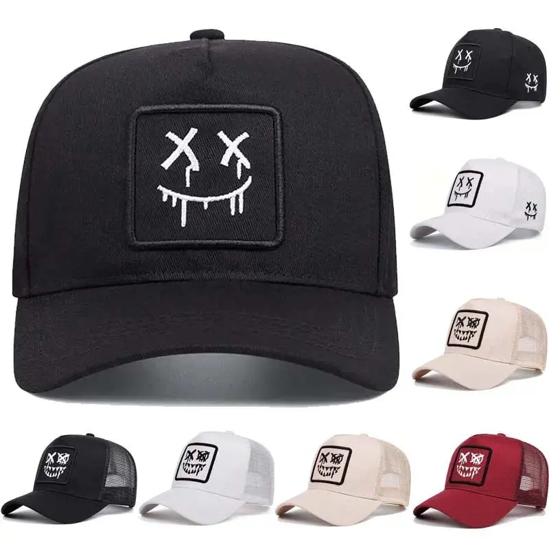 Smiling Face Embroidery Fabric Cap, Adjustable Size Sun Protection Hat for Spring-Summer Outdoor Wear, Casual Baseball Net Cap