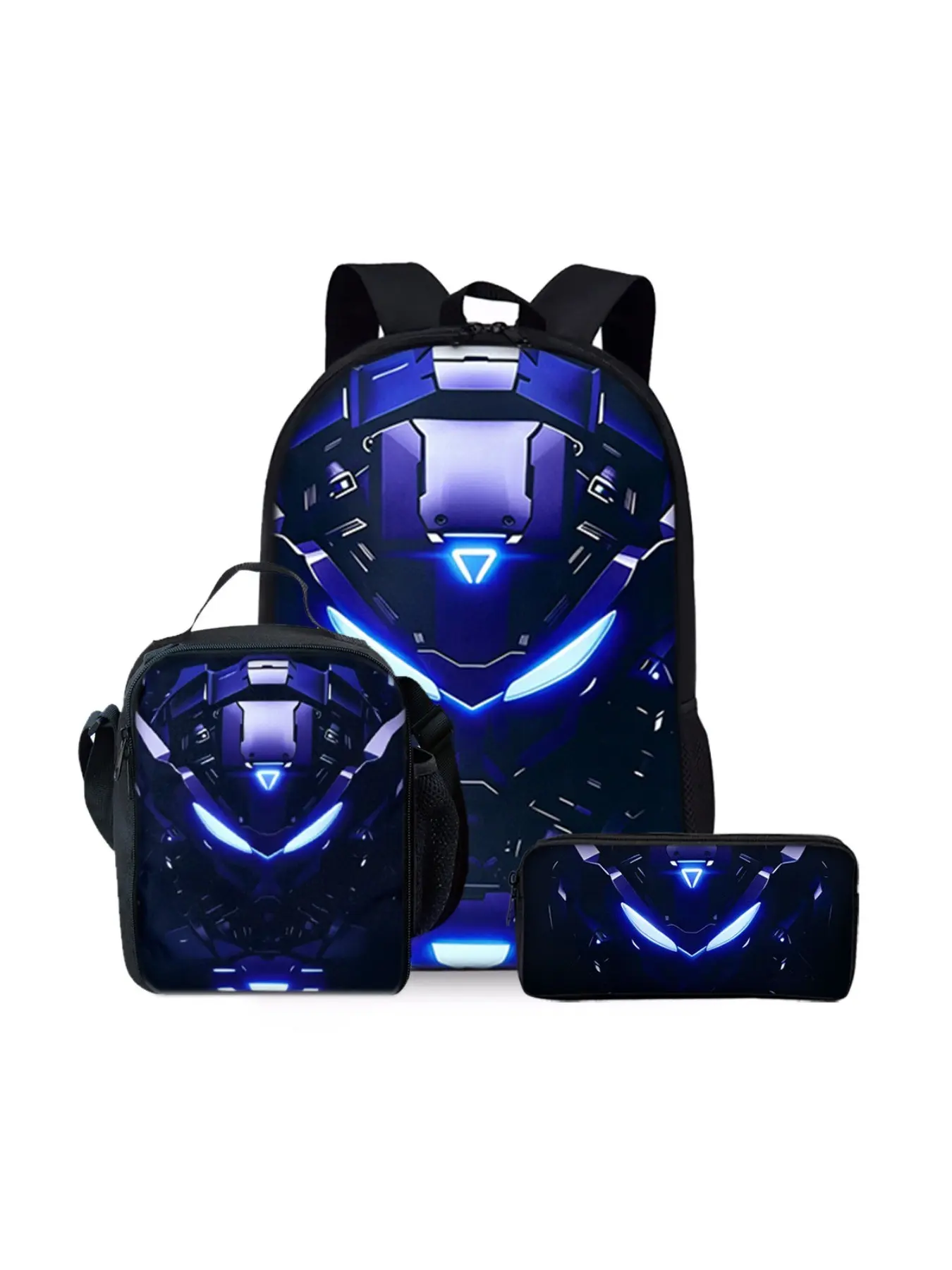 Robot Mechanical 2D Print Backpack Set, Lunch Bag, Pencil Case, Shoulder Bag, Casual Geometric Design, All Seasons, Three-Piece Set