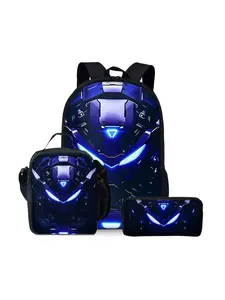 Robot Mechanical 2D Print Backpack Set, Lunch Bag, Pencil Case, Shoulder Bag, Casual Geometric Design, All Seasons, Three-Piece Set