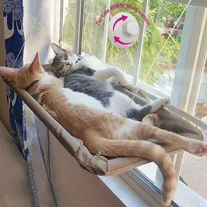 Cat Window Hammock Seat - Large Cat Hammocks Bed for Indoor Cats Resting Seat Safety, Heavy Duty Suction Cups Breathable Washable Mesh Durable Frame