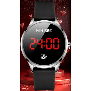 Black Digital Watch Metal Case Large Face Big Numeral Easy Reader, Silicone Strap LED Display Sports Watch for Women, Water Resistant 100ft