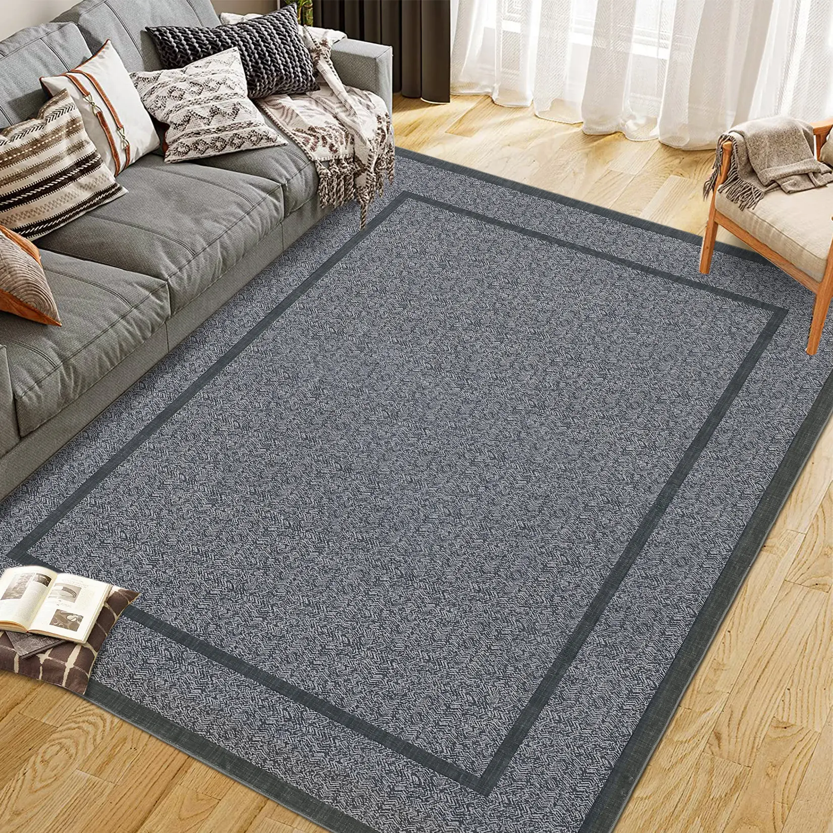 Ultra Thin Indoor Area Rug - Non-Slip, Weather & mark Resistant, Easy Clean & Quick Dry - Ideal for Dining Room, Bedroom, or Backyard