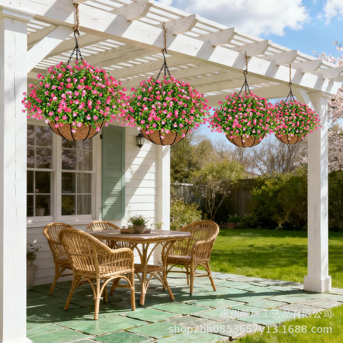 Artificial eucalyptus, camellia, and coconut palm flower baskets, hanging baskets, artificial flowers for home, garden, outdoor, and festive decorations