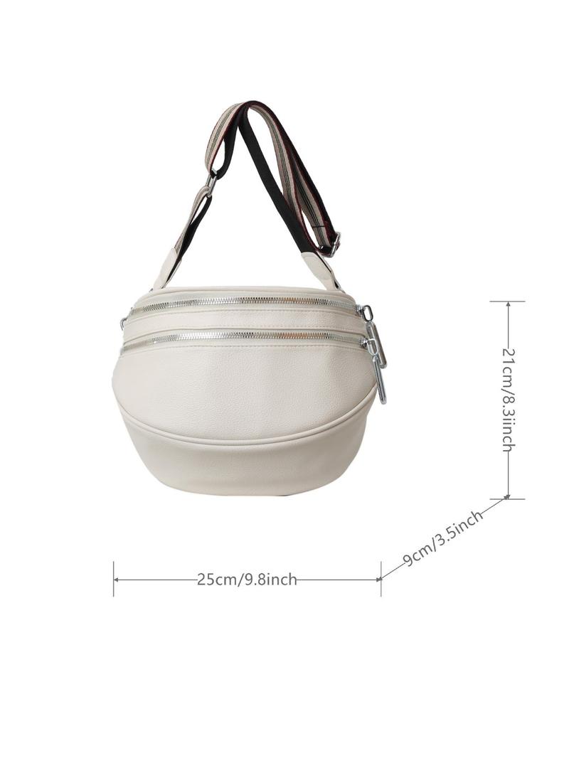 Women's Fashion Solid Color Crossbody Fanny Pack, Simple Double Zipper Chest Bag, Casual Shoulder Bag For Daily Used