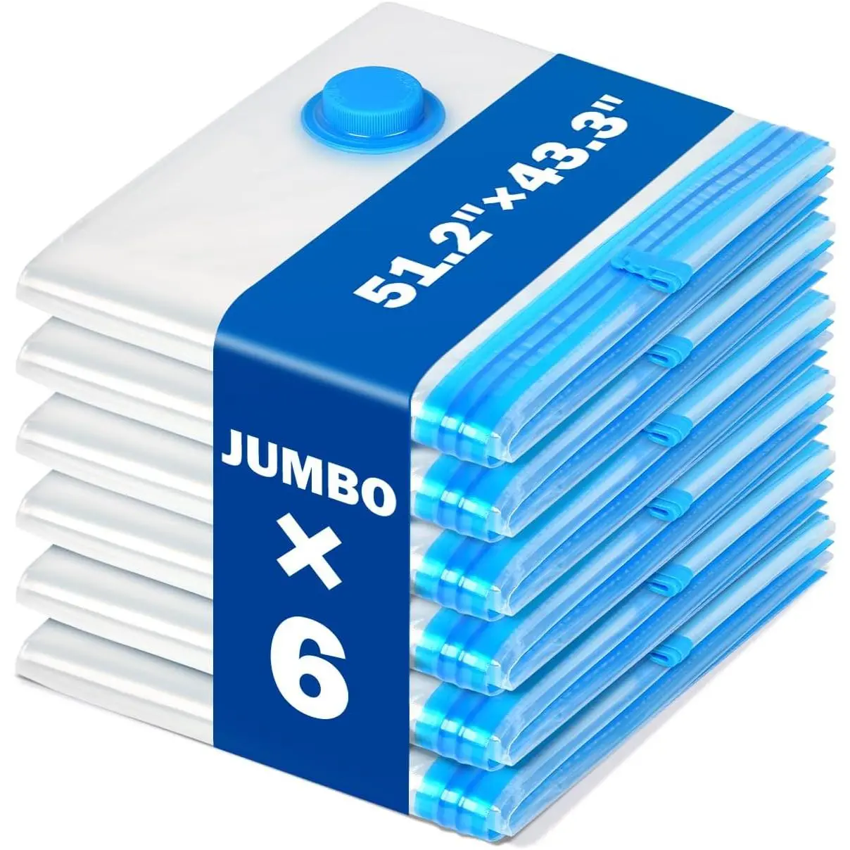 6 Pack Jumbo Extra Large 51.2” x 39.3” Vacuum Storage Bags for King Size Comforter Bedding Pillow, 5XL Vacuum Seal Bags Space Saver Reusable Heavy Duty for Coat Quilt Blanket Clothing