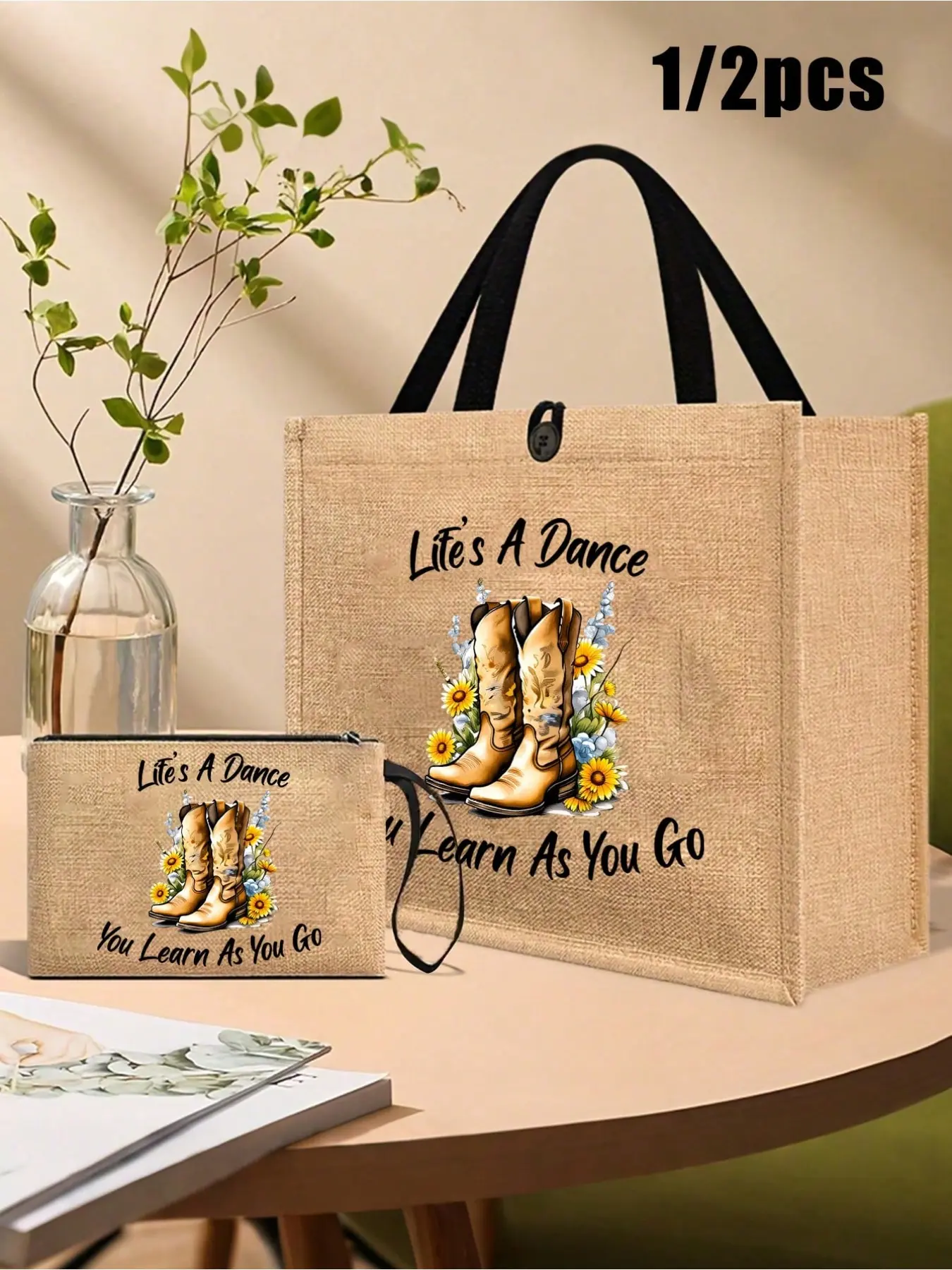 Cowboy Boots Print Handbag and Makeup Bag Set, Multi-Functional Beach Travel Bag, Western Fashion, Gift for Music Lovers, Easter Gift