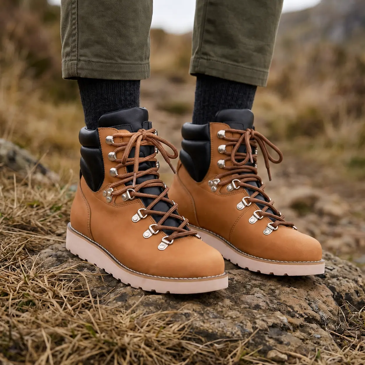 BF Women's Hiking Boots Lace Up Fashion Combat Ankle Boots Lightweight Anti Slip Outdoor Walking Shoes Comfortable Winter Casual Boots
