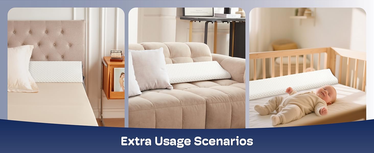 Full Size Wedge Pillow Headboard for Bed Gap Filler, Bed Wedge Pillow for Headboard Gap (0-8") Ergonomic Mattress Wedge Gap Filler for Stop Pillows, Phones & Items Falling Down(54"X10"X6")