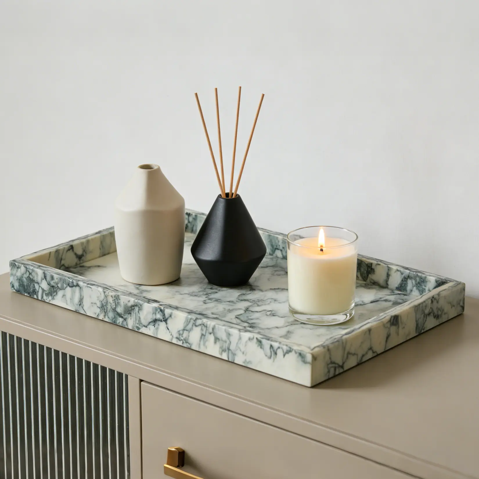 Elegant Natural Marble Vanity Tray – Pure Stone Jewelry and Perfume Organizer – Decorative Bathroom Counter or Kitchen Storage – Blue and Green Marble – Size: 12x8 Inch