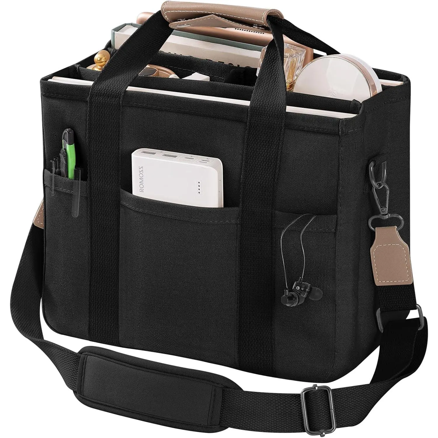 Canvas Tote Bag with Multi Pockets Crossbody Tote Bag for Women  Handbag Everything Tote Bags with Compartments