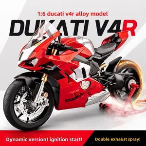High-precision 1:6 alloy motorcycle model, simulating Ducati V4R design, with detailed realism, capable of spray sound effect, suitable for collection and playing. It has strong metallic texture and is suitable for both gift-giving and personal use.