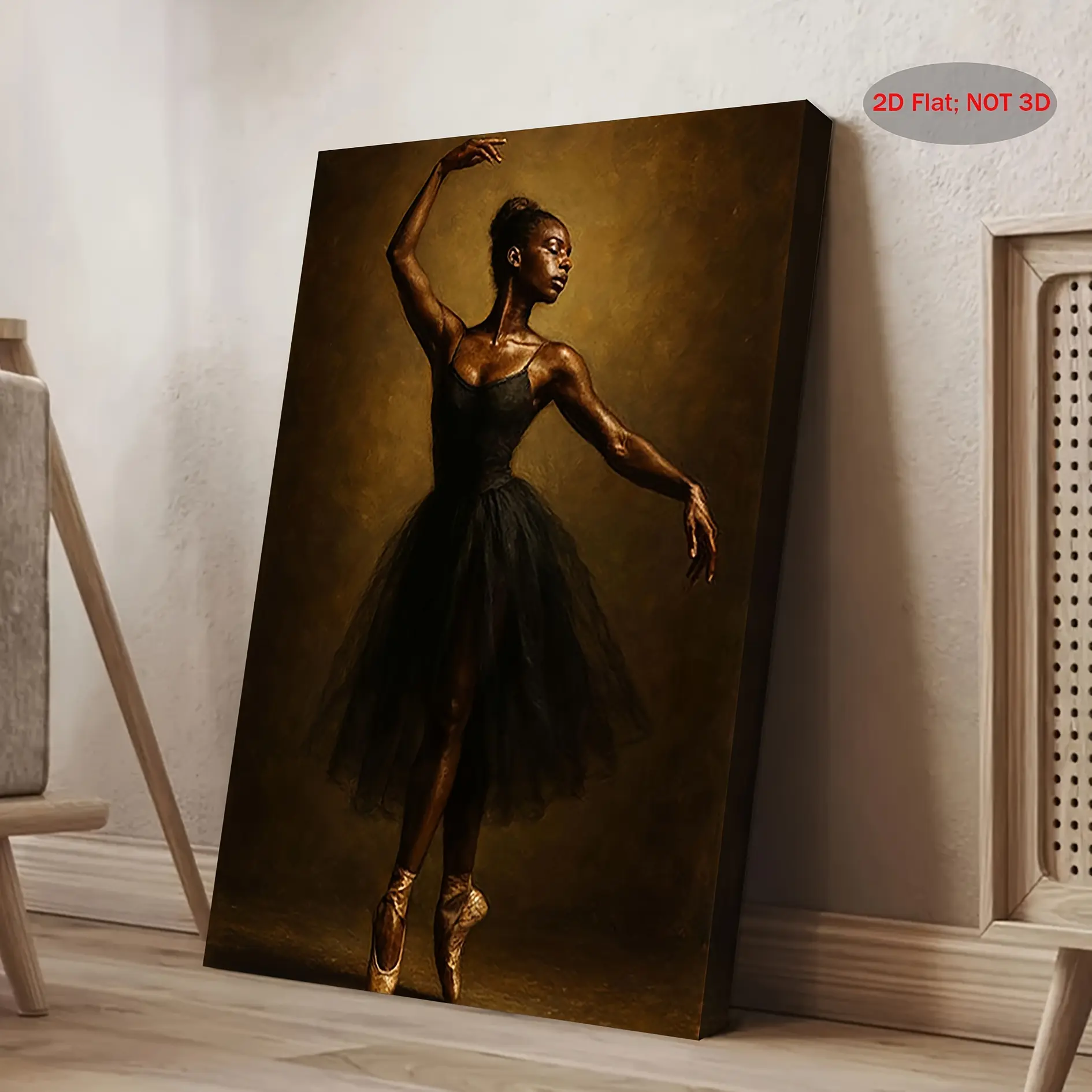 2D Wooden Framed Canvas Art - Elegant Black Ballerina Artistic Painting, Modern Dance Themed Wall Decor for Living Room, Holiday Gift for Family Members