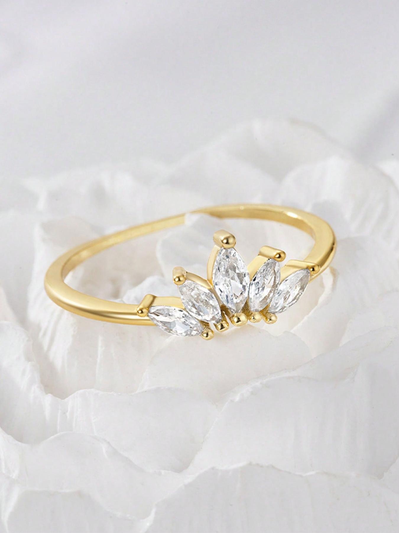 S925 Sterling Silver Crown Design Artificial Zircon Ring, Fashion Accessories for Women & Girls, Trendy All-match & Exquisite Jewelry for Birthday Gift, Cubic Zirconia Ring, Marquise Ring, Fashion Rings