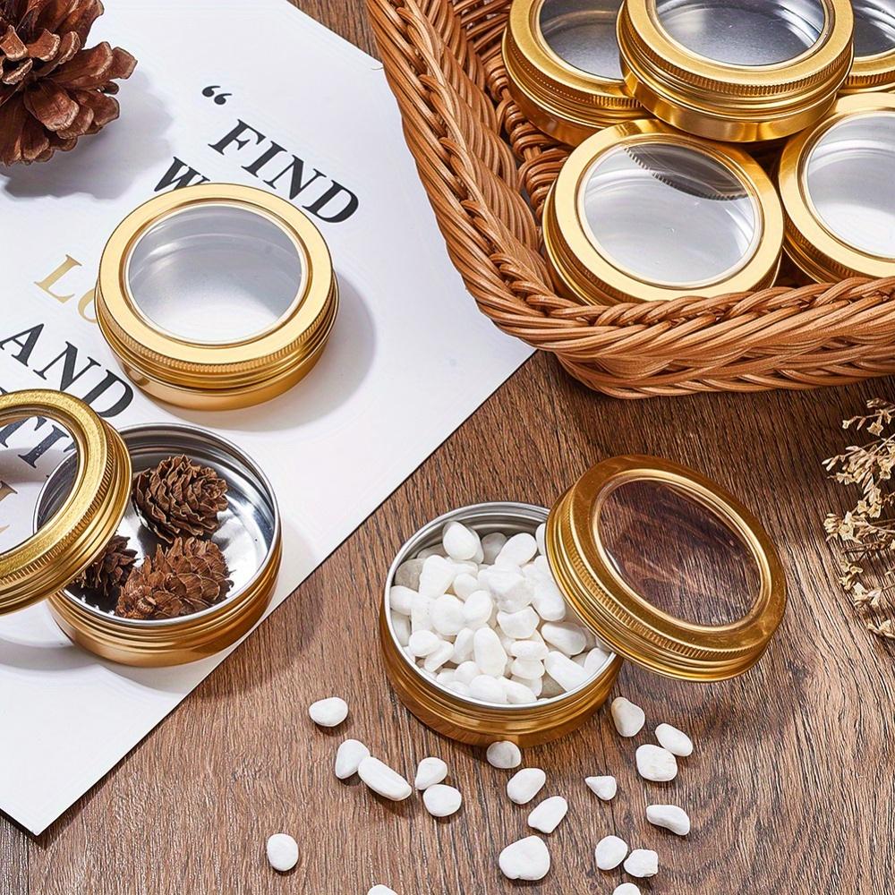 For Home Storage, Travel Organization & DIY Crafts, Classification Storage Solution, Gold Round Plastic Storage Jars, Transparent Window Lid Stackable, Effortlessly Handle Small Item Classification Storage, 14 Pack