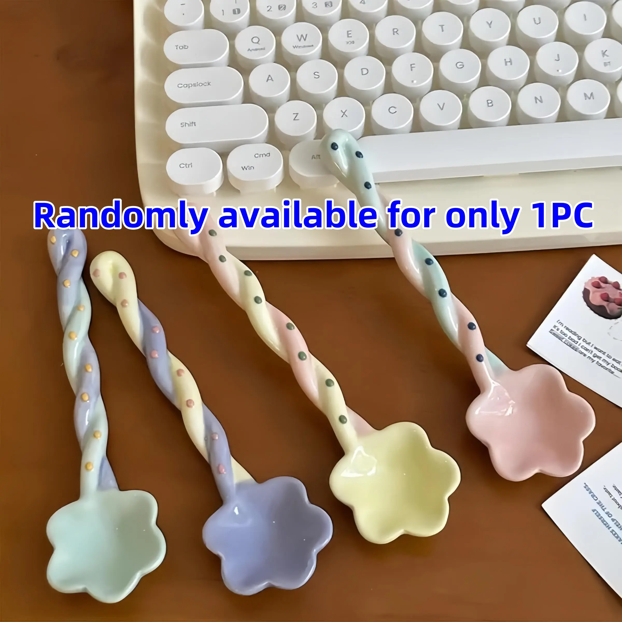 Cute Ceramic Star Soup Spoon with Ice Cream Scoop, Hand-Painted Long Handle Dessert Spoon, Kitchen and Restaurant Use