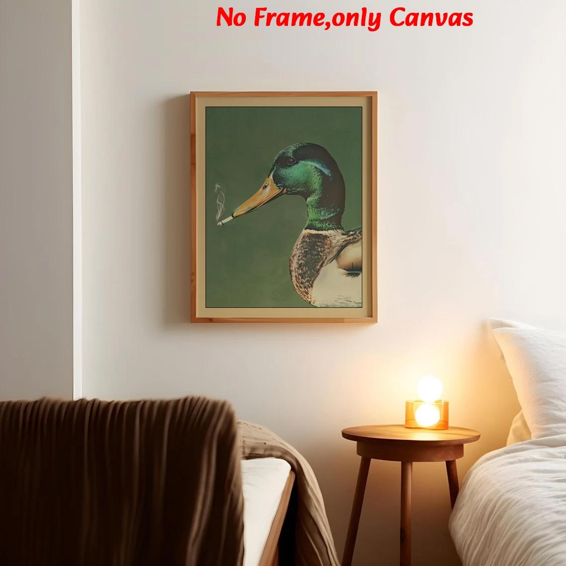 Unframed Wall Art, Vintage Poster, Modern Art Design Mallard Duck Smoking Print, Whimsical Animal Canvas Painting, Bedroom Decor, Living Room Decor Aesthetic, Room Decor, Modern Home Decor, Housewarming Gift