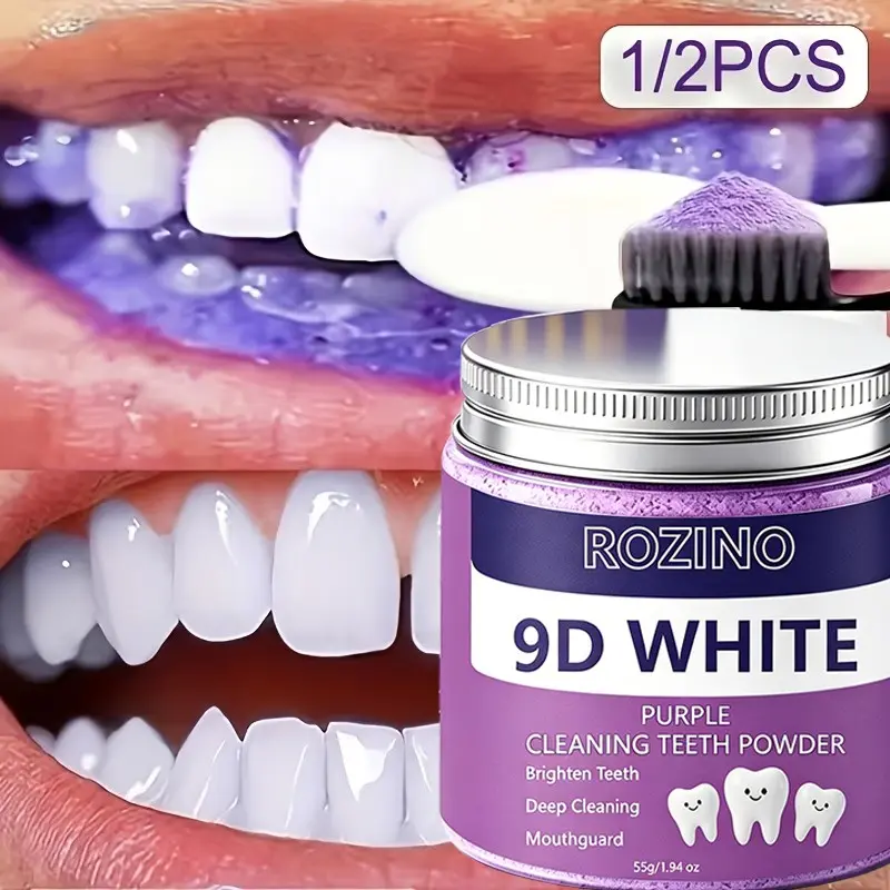 K-190 9D Brightening Tooth Powder, 55g Transparent Bottle, Papaya Enzyme + Baking Soda, Gentle Stain Removal, Deep Cleaning, Oral Care, Teeth Whitener Powder