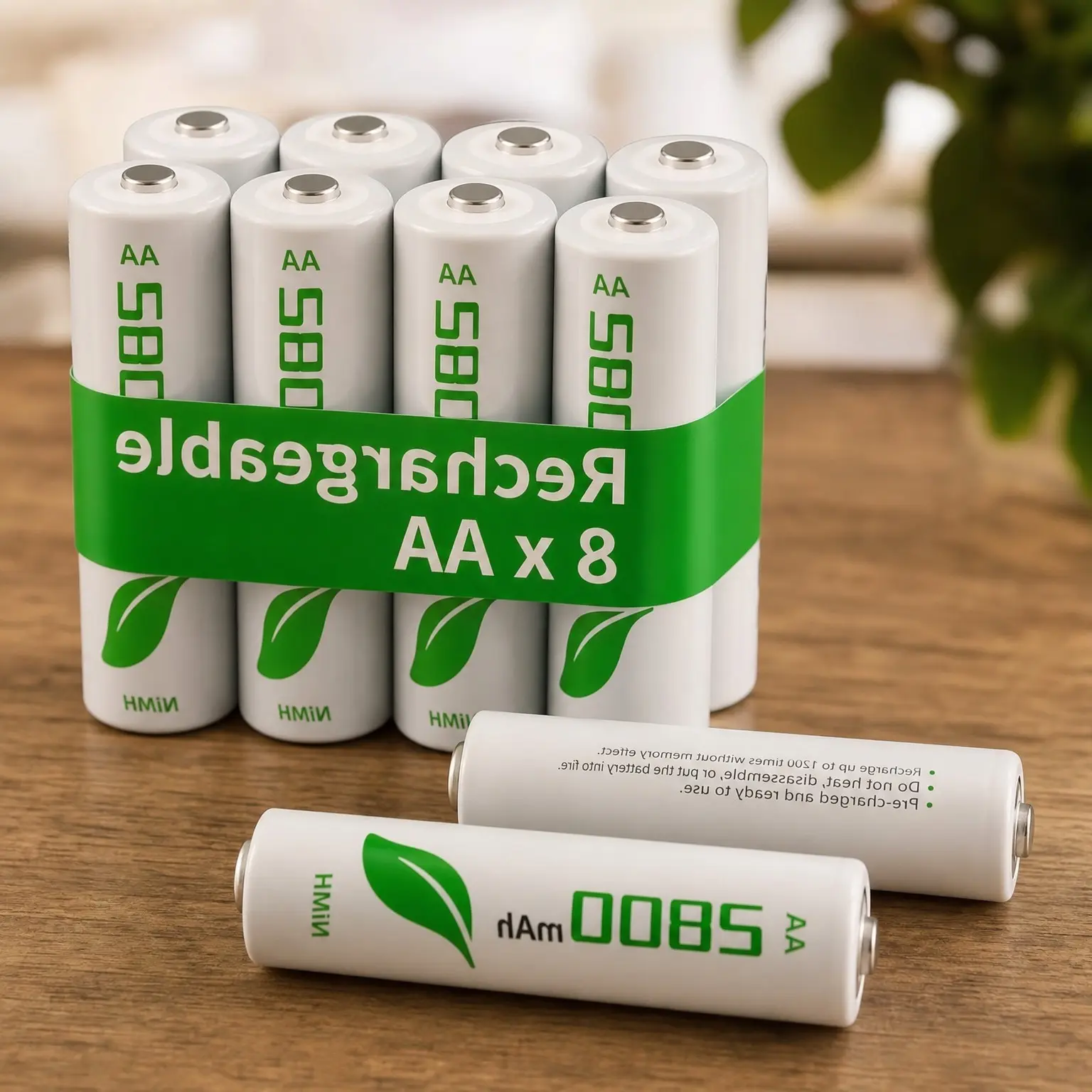 8-Pack Rechargeable AA Batteries, 2800mAh High-Capacity NiMH, Pre-Charged 1.2V Low Self-Discharge, Long-Lasting for Household and Office DevicesGift