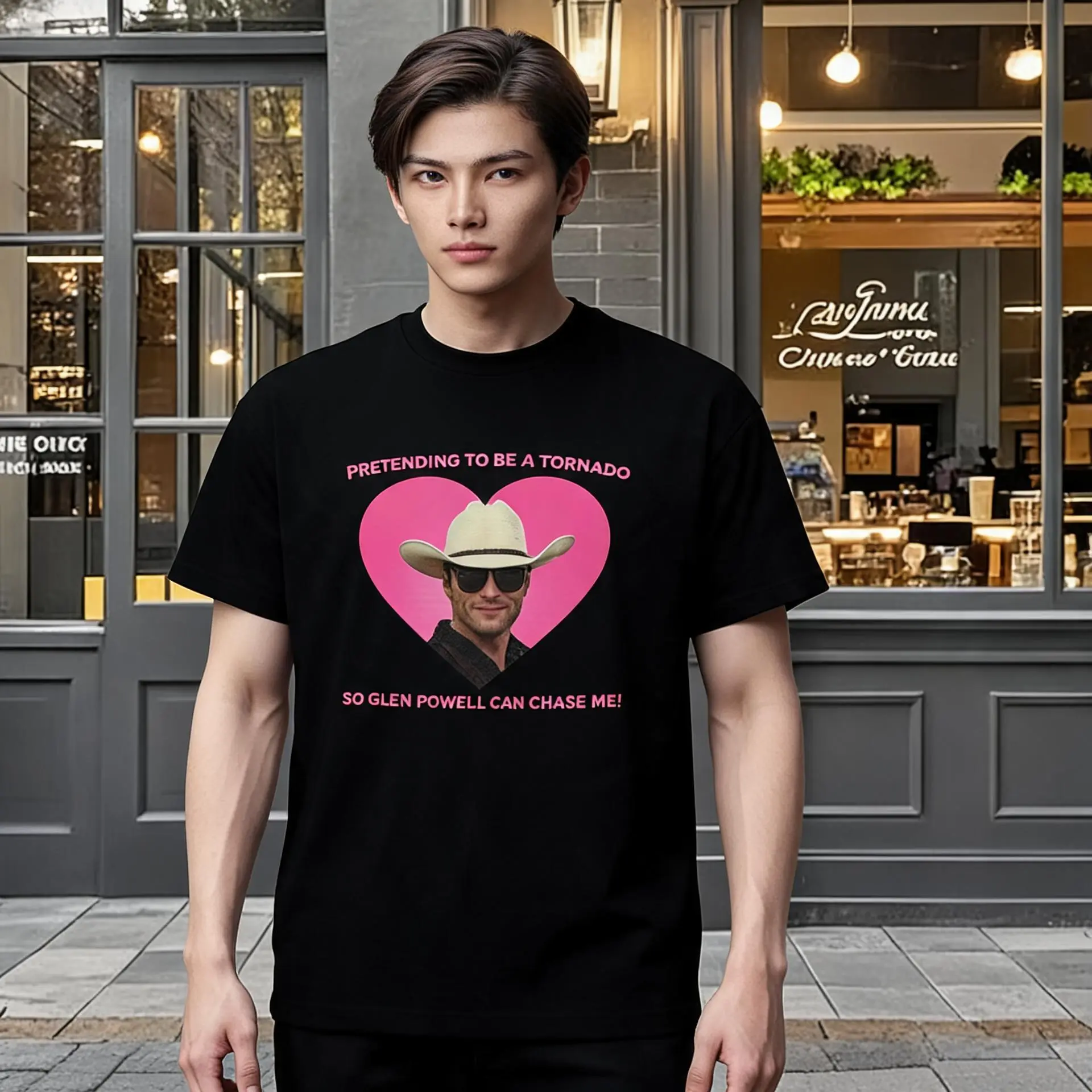 Men's 2024 Twister Glen Powell As Tyler Owens Cotton T-Shirt - Short-Sleeve Menswear Top, Casual Style for Fans (Pretending To Be A Tornado For Glen Powell To Chase Theme), Tshirt, Shortsleeve, Streetwear, Graphic, Round Neck, Graphic T Shirts, All Season