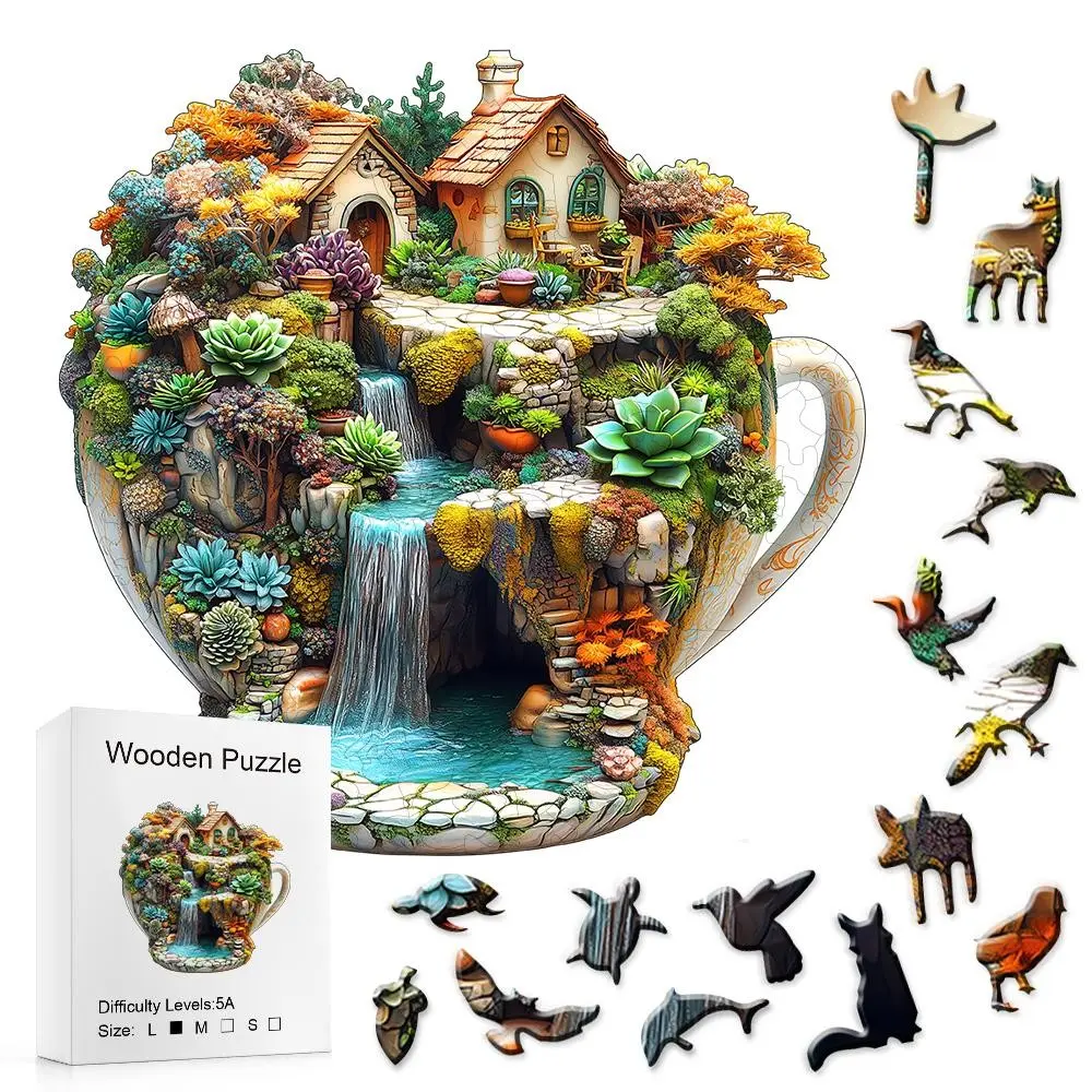 501 Pieces Fantasy Teacup Town Wooden Puzzle, Exquisite Gift Box, Home Decoration, Family Interactive Activities, Adult Party Game, Holiday Gift