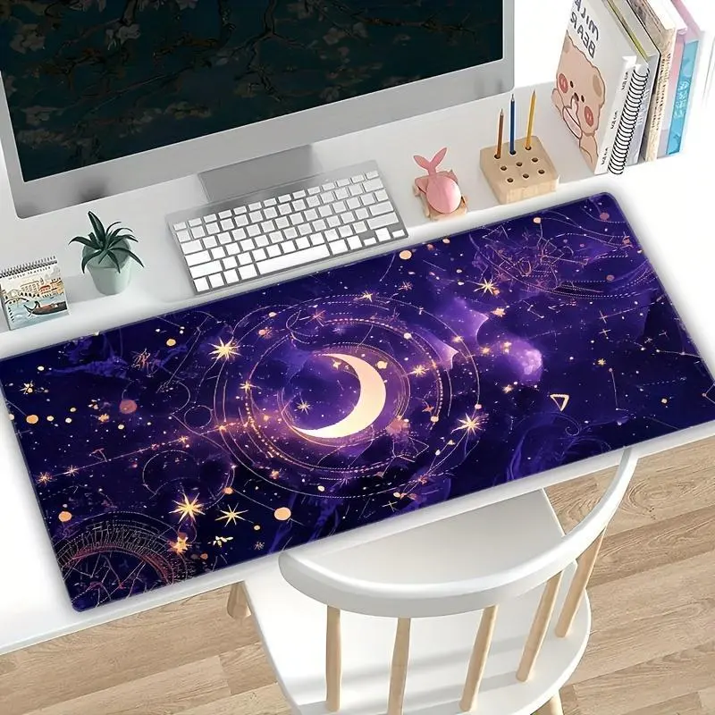 Purple Starry Sky Cartoon Mouse Pad Anti-Slip Rubber Base Wireless Mouse Pads for Desk, Computers, Laptop, Office Desk