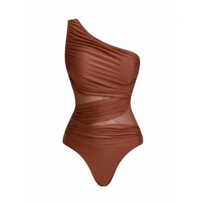 Valentine’s Day Gift for Her 2026 NEW Women’s Ruched Swim Dress One-Piece Swimsuit | Solid Color Mesh Panel Sarong Skirt | Tummy Control High Stretch Bathing Suit for Beach Vacation Pool Party