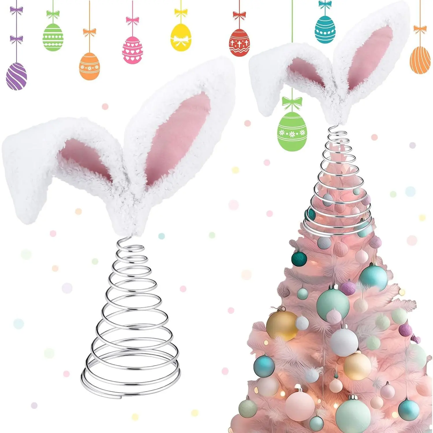 Easter Tree Topper with Bunny Ears Metal Spiral Bunny Ornaments  Christmas Tree Decor for Easter Holiday Decoration Spring Party Supplies(5.6 Inches)