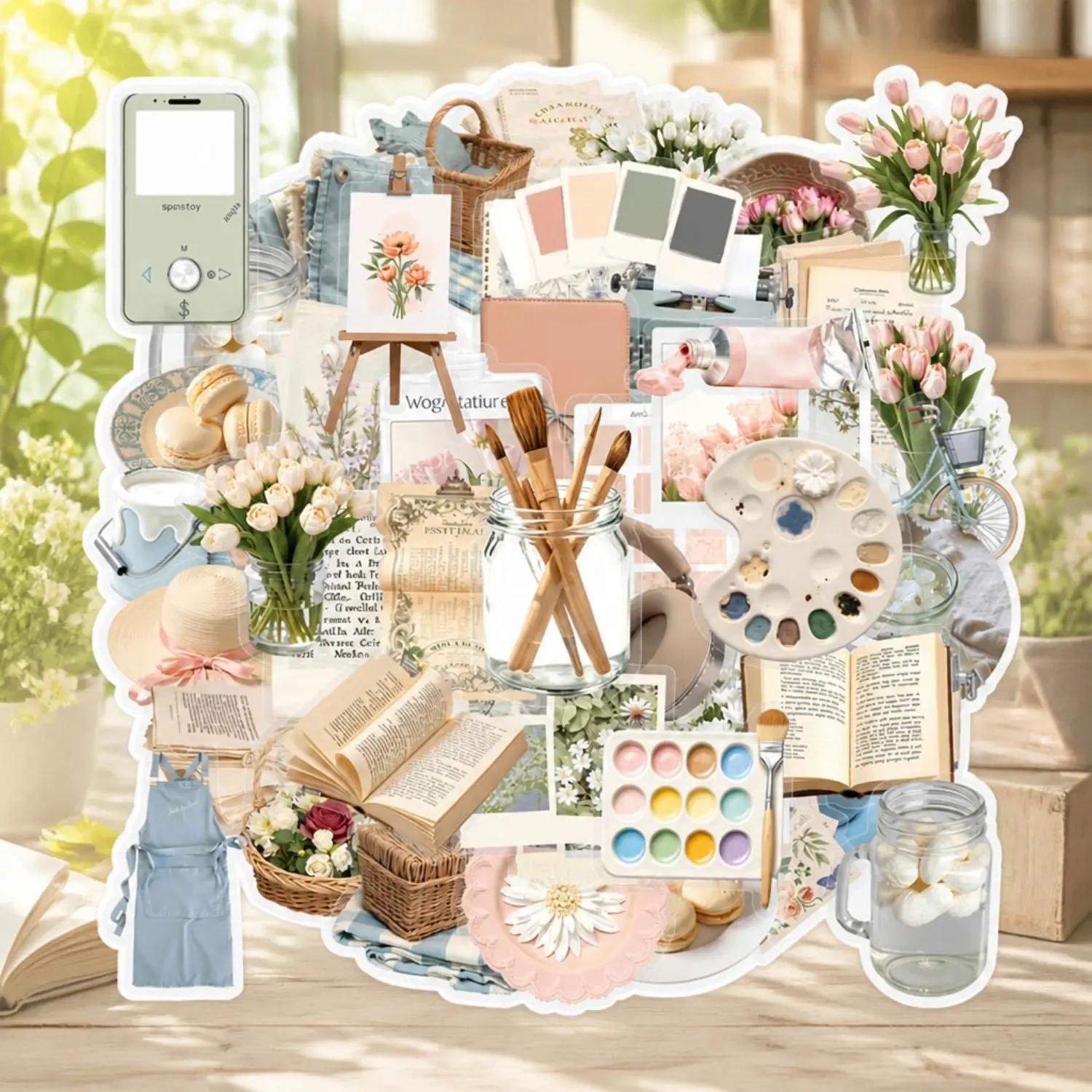 50Pcs Clear PET Transparent Aesthetic Stickers, Art Stickers, Coquette Light Academia Pastel Floral Journal Decor Decals, Planner Accessories for Scrapbooking, Multi-purpose Office Products, Back To School Student Stationery Supplies