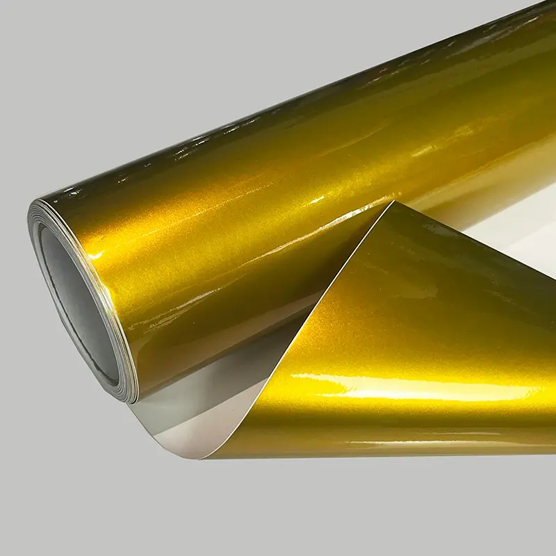 Ultra Glossy Amber Gold Glitter Metallic Vinyl Wrap Film Roll With Air Release Self Adhesive Car Motorcycle DIY Decal Sticker