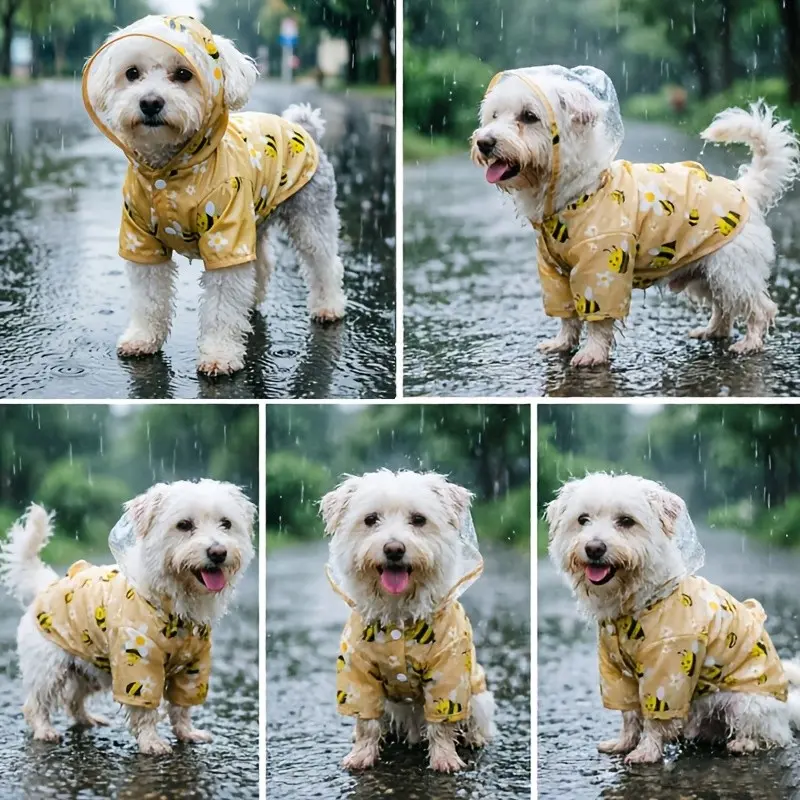 Pet Dog Raincoat for Teddy and Poodle, Outdoor Waterproof Windproof Rain Gear, Two Foot Hooded Pet Coat, Suitable for Wet Weather, Durable and Comfortable