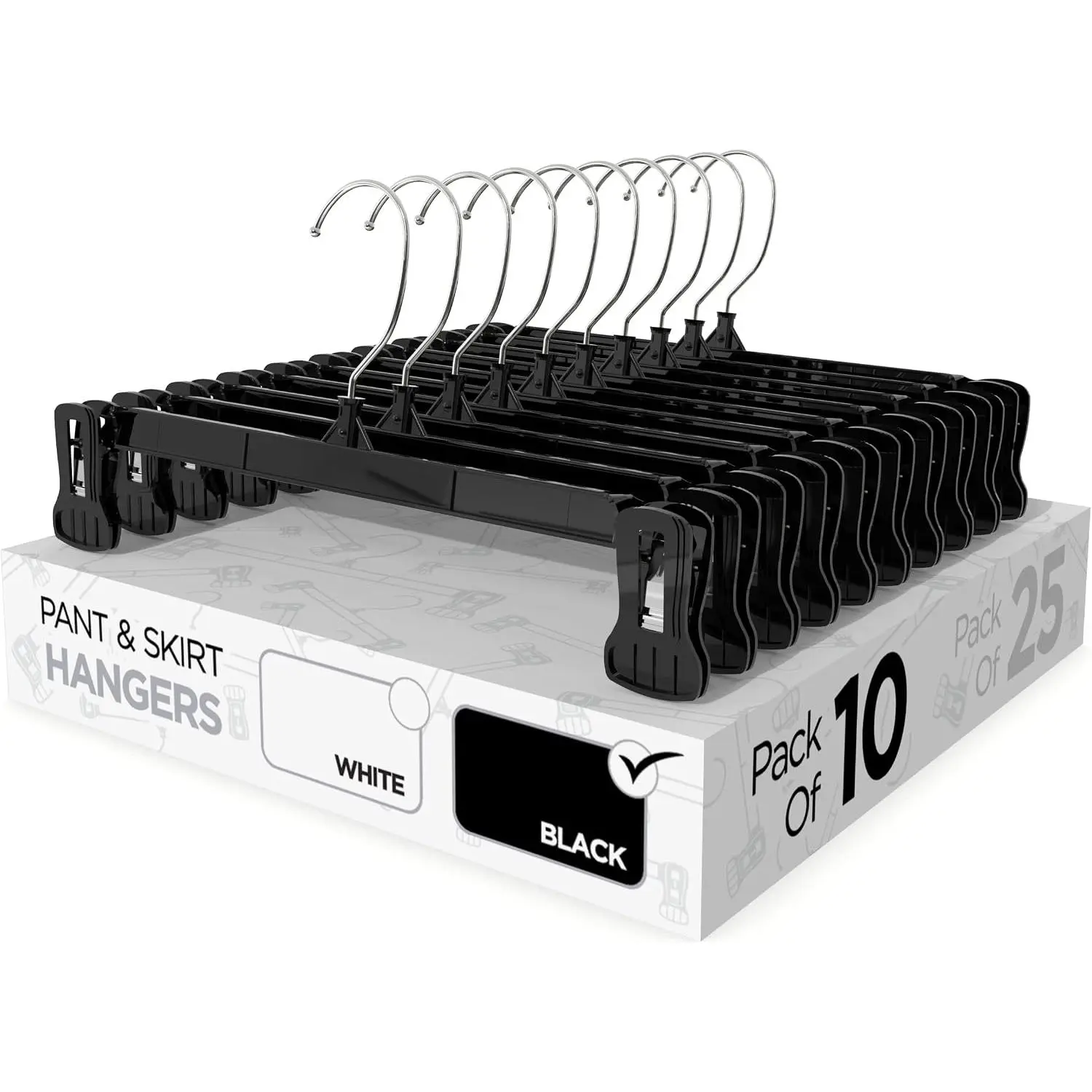 Pant & Skirt Hangers - Closet Hangers for Shorts, Shirts, Jeans, Dresses, Slacks, Coats, Clothes, Clothing, Garments &  - Durable, Space Saving & Non-Slip, Black - 10 Pack