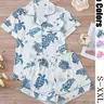 Women's All-Over Print Top & Elastic-Waist Shorts Pajama Set, Casual Comfy Short-Sleeve Top & Shorts, Ladies' Summer Sleepwear, Nightwear Sleepwear, Loungewear, Lounge Pajama Style, Pyjamas, Pjs, Sleep Pajamas Shorts, Cartoon Print Sleepwear #GLOBAL PICKS