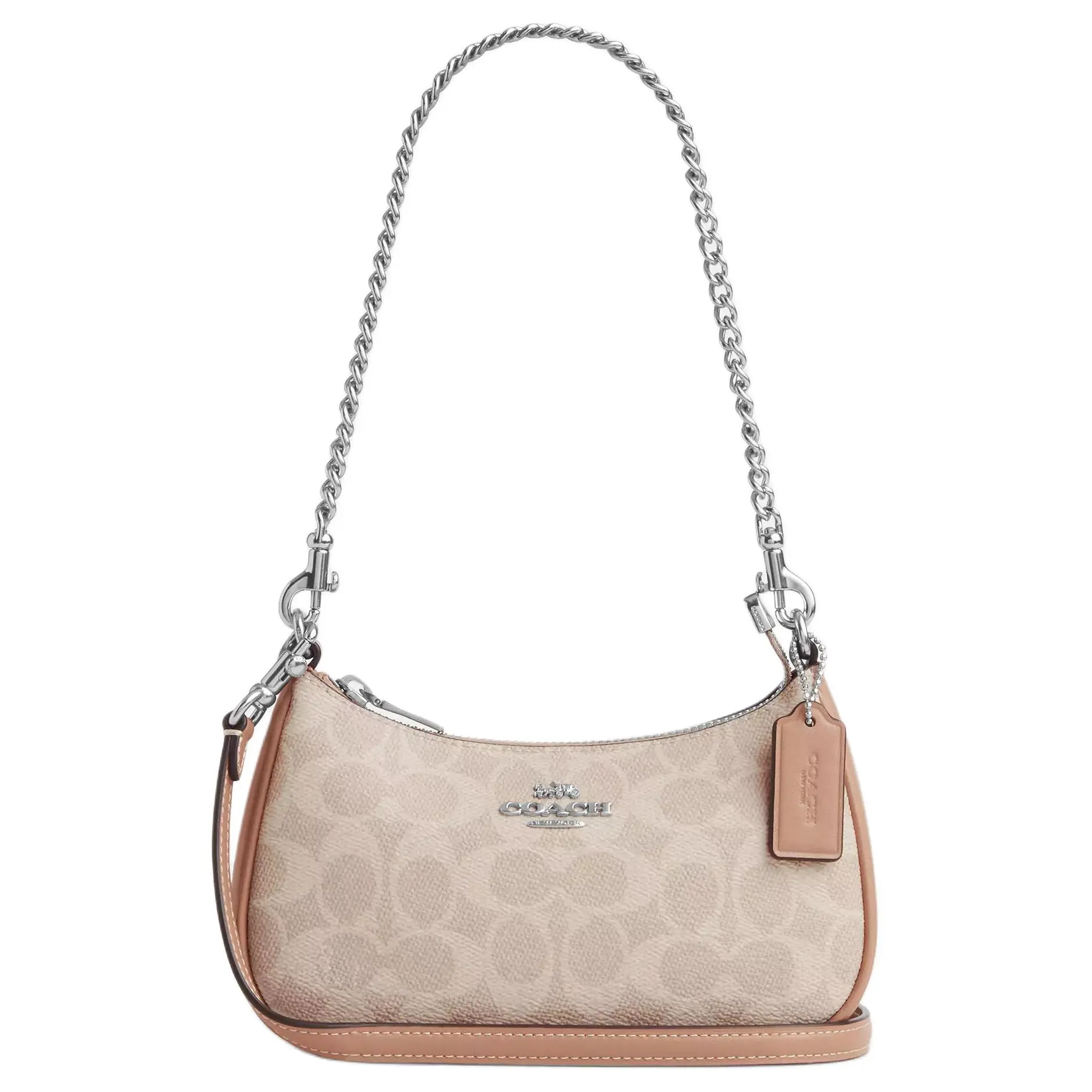 COACH Teri 19 Crossbody Shoulder Bag for Women – Logo-Zip Closure, Faux Leather with Recycled Leather, Small Size, Beige Latte Color